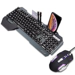 QFWM Wireless Keyboard MouseWaterproof Mechanical Backlit Multi Shortcuts Gaming Keyboard Optical Mouse Set Desktop Computers
