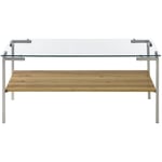 Table basse coloris chêne en verre / bois - Longueur 110 x hauteur 46 x profondeur 60 cm Pegane