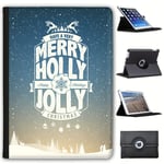 Fancy A Snuggle Happy Jolly Holly Christmas Faux Leather Case Cover/Folio for the New Apple iPad 9.7" (2018 Version)