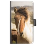 Hairyworm Horse Phone Case For LG K8 (2017), Leather Phone Case with Brown and White Pony, Side Flip Wallet Phone Cover