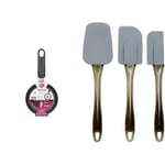 Tefal Ideal Mini One Egg Wonder Non-Stick Frying Pan, 12 cm, Non Induction, Black,Package May Vary & Amazon Basics 3 Piece Spatula, Silicone, Small, Grey