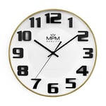 MPM Quality Horloge Murale 34 cm, Horloge Murale Ronde silencieuse en Plastique au Design Moderne, Horloge décorative pour la Maison, Mur, Bureau, Cuisine, Salon, Robinet, Chiffres avec Effet 3D –