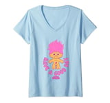 Womens Trolls Have A Good Day Cute Pink Good Luck Troll Chest Logo V-Neck T-Shirt
