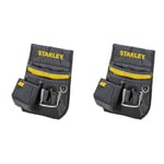 STANLEY Leather Tool Belt Pouch, Double Pocket Storage Organiser, Hammer Loop, 1-96-181 (Pack of 2)