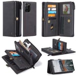 YEON Galaxy Note 20 Ultra 6.9'' Wallet Case, CaseMe Multi-Functiona Flip Folio Leather Zipper Wallet Case with Card Slots and Detachable Magnetic Back Cover for Samsung Galaxy Note 20 Ultra (Black)