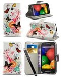 London Gadget Store Case for Samsung Galaxy J5 SM-J500F - New Bright Printed Wallet Case Cover Creative Fresh Pattern Design with Integrated Stand & Large STYLUS Pen - Butterfly Breeze