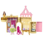 Mattel Disney Princess Toys, Belle Stackable Castle Doll House Playset with Small Doll and 8 Pieces, Inspired by the Disney Movie, Kids Travel Toys and Gifts, HPL52