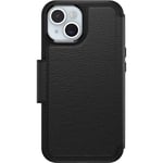 OtterBox Strada Case for iPhone 15 for MagSafe, Shockproof, Drop proof, Premium Leather Protective Folio with Two Card Holders, 3x Tested to Military Standard, Black, No Retail Packaging