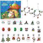 Juladventkalender Armband, 24 Dagar Jul Nedräkning Kalender DIY Smycken Tillverkning Kit Present med 22 Berlocker Pärlor 2 Armband