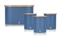 Swan Nordic Blue Kitchen Accessory Set with Bread Bin and Cutting Board Lid and Set of 3 Storage Canisters, Bamboo Lids, Handy Storage, Soft Matte Finish, STP1022BLUN
