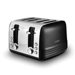 Tower, T20081BLK, Ash 4-Slice Toaster with Dual Controls, Defrost/Reheat/Cancel, 1850W, Black & Chrome