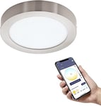 EGLO connect.z Plafonnier LED connecté Fueva-Z, Ø 21 cm, lampe de plafond ZigBee pour salle de bains, contrôlable par appli et commande vocale, blanc chaud - froid, dimmable, nickel-mat, IP44
