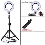 showsing 16cm/26cm Ring Light LED Camera Photography Lamp with Bluetooth&120cm Tripod&Phone Holder-Black