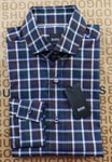 New Hugo BOSS mens brown check slim fit Italian selection smart suit shirt SMALL