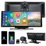 PRUMYA 10,26" Bilinspelare Backkamera WiFi CarPlay och Android Auto 4K DVR GPS-navigering med kamera, 64G TF-kort