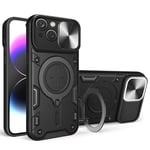 SKALO iPhone 15 Plus Armor hybridi metallirengas kameran liukusäädin - - Musta