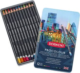 Derwent Procolour Pencils Set Of 12 In Tin, 4mm Round Core, Premium Core Streng