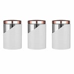 Tower Linear T826001RW Set of 3 Canisters with Air Tight Lid and Polished Stainless Steel, White and Rose Gold, 11.6 x 11.6 x 17 cm