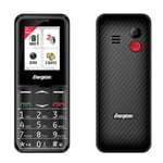 Energizer - Téléphone Portable à Clavier Physique Senior Débloqué - E4-2G - Bouton SOS - Batterie 1000 mAh - Double Sim (Mini SIM) - FM Radio - Torche - Noir