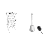 Vileda Sprint 3-Tier Clothes Airer, Indoor Clothes Drying Rack with 15 m Washing Line, Silver & Ibergrif M34152 Silicone Toilet Brushes & Holders, Toilet Brush with Quick Drying Holder Set