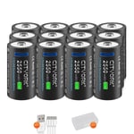 Uppladdningsbart batteri, USB-uppladdningsbart, LED-ficklampa, 12 st batterier