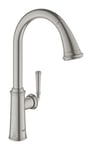 GROHE Gloucester – Kitchen Sink Pull-Out Dual Spray Mixer Tap (High C-spout, 28 mm Ceramic Cartridge, 360° Swivel Range, Tails 3/8 Inch), Size 434 mm, Quick Mount Included, Stainless Steel, 30422DC0
