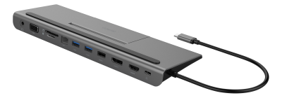 Dockningsstation Deltaco, USB-C till VGA/HDMI/DP/2xUSB 3.0/GigaLAN USB-C PD 3.0, kortläsare SD/MicroSD - Svart