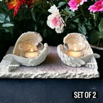 Angel Wings Tea Light Candle Holder Feathered Effect Memorial Ornament White X2