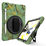 QYiD Case for New iPad 10.2 2019 Case, iPad 7th Generation Case with Screen Protector, Heavy Duty Shockproof Protective Cover with pencil holder, Rotatable Kickstand, Shoulder Belt, Camouflage
