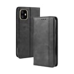 Scratch Resistant Genuine Leather Case Magnetic Buckle Retro Crazy Horse Texture Horizontal Flip Leather Case, With Holder and Card Slots for IPhone 11 6.1 Inch (Color : Black)