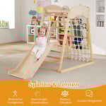 Klätterställning inomhus 6 i 1 pull up bar & rutschkana & klätterklippor & klätternät naturligt