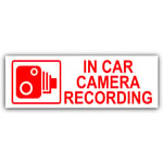 5 x Small In Car Camera Recording Stickers-See Colour Availability-Orange,Red or White Printed-CCTV Sign-Van,Lorry,Truck,Taxi,Bus,Mini Cab,Minicab-Security-Window,External,Tinted-Go Pro,Dashcam (Red on White - External Application)