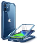i-Blason Ares Series Designed for iPhone 12 Mini Case (2020), Dual Layer Rugged Clear Bumper Case with Built-in Screen Protector (Blue)