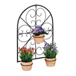 Relaxdays Porte-Plantes Mural, pour 3 Pots de Fleurs avec diamètre 11,5 cm, en métal (Fer), Design rétro, Noir