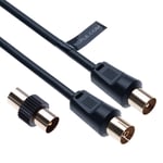 TV Aerial Ariel Cable Coaxial Extension Lead Freesat RF Male to Female Plug with Male Adapter Coax Coupler for Freeview TV, DVD, VCR, SKY HD Virgin, BT, TV Box Satellite Antenna M-F Splitter Black 5m