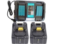 Double Charger 2-slot Fast Charger DC18RD DC18RC & 2X Battery for Makita 18V 5.0Ah BL1830 BL1840 BL1850, Makita Radio DMR100 DMR101 DMR102 DMR103B DMR104 DMR105 DMR106 DMR107 DMR108 DMR109 DMR110