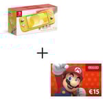 Pack Switch Lite Jaune + Code numérique pour approvisionnement de compte Nintendo eShop 15€