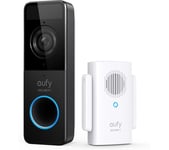 EUFY Slim Video Doorbell 1080p with Base Station - Battery Powered, Black