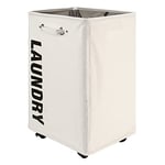 Lifesela 22" Pro Rolling Laundry Basket, Large Laundry Hamper on Wheels, Collapsible Dirty Clothes Hamper with Drawstring Mesh Cover, Corner Clothes Storage Basket Laundry Bin with Handle (Beige)