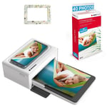 AGFA PHOTO Pack Imprimante Realipix Moments + Cartouches et papiers 40 photos + Joli cadre magnetique - Impression Bluetooth Photo 10x15 cm, iOS et Android, 4Pass Sublimation Thermique - Blanc
