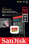 SANDISK Extreme 64GB microSDXC UHS-I Card C10 V30 U3 A2 160MB/s