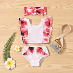 HINK Baby Clothesing,Toddler Baby Girls Floral Swimwear Ruffle Swimsuit Bathing Suit Beach Wear Set 18-24 Months Red Girls Swimwear For Baby Valentine'S Day Easter Gift
