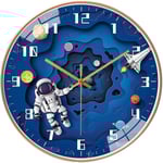Väggklocka för barnrum, tyst vardagsrum, kreativ universum planet, astronautklocka, rymdklocka, väggklocka, enkel klocka