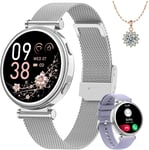 Montre Connectée Femme,1.27""Hd Smartwatch Avec Appel,Santé Au Féminin,24h Fréquence Cardiaque,Sommeil,Spo2,120+ Sport,Ip68 Podomètre Calorie Fitness Tracker Ios Android Argent Cadeau