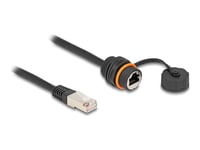Delock - Nätverksförlängningskabel - Rj-45 (Hane) Till Rj-45 (Hona) Skyddslock - 25 Cm - 6 Mm - Stp - Cat 6A - M20-Gänga, Damm- Och Vattentät (Ip68) - Svart