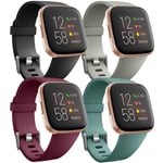 Ouwegaga Pack 4 Silicone Sport Replacement Strap Compatible with Fitbit Versa Strap/Fitbit Versa Lite Strap/Fitbit Versa 2 Strap, Women Men Small Black/Red/Grey/Pinegreen