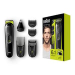 Braun 6-in-1 All-in-one Trimmer MGK3021, Beard Trimmer and Hair Clipper, Ear and Nose Trimmer, Lifetime Sharp Blades, Black/Volt Green