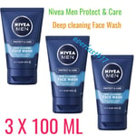 Nivea Men protect & care, deep cleaning face wash, with Aloe Vera, [ 3 X 100 ML]