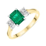 18ct Yellow Gold Emerald Diamond Emerald Cut Three Stone Ring