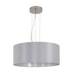 Pendant Light Colour Satin Nickel Steel Shade Grey Silver Fabric Bulb E27 3x60W